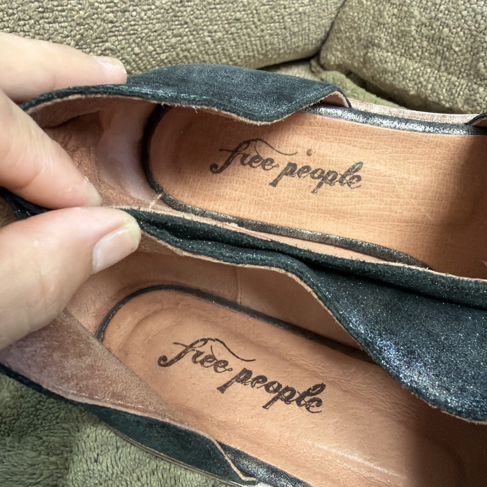 FREE PEOPLE ROYALE ONYX D'ORSAY POINTED TOE SLIP ON FLAT SHOES BLACK METALLIC 39 - Picture 2 of 6
